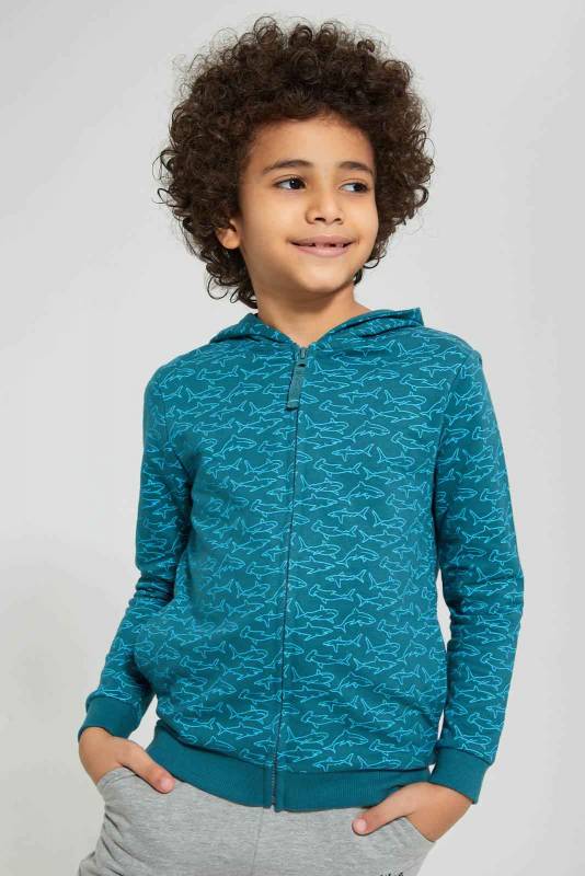 Blue Shark Zip Through Sweatshirt