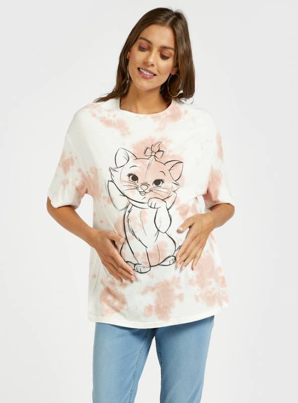 Marie Graphic Print Tie-Dyed Maternity T-shirt with Short Sleeves