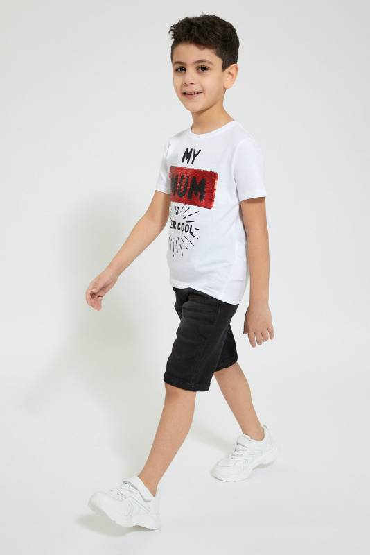 Black Knit Denim Short
