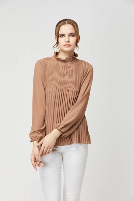بلوزه بكسرات وأكمام طويلة بسوار - AW30B