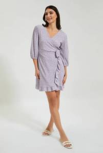 Lilac Dotted Wrap Skater Short Dress