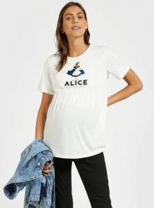 Alice in Wonderland Sequin Detail Maternity T-shirt with Short Sleeves