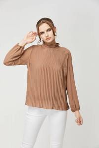 بلوزه بكسرات وأكمام طويلة بسوار - AW30B