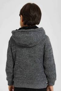 Grey Lined Hooded Cardigan