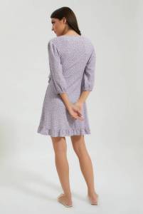 Lilac Dotted Wrap Skater Short Dress