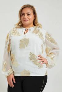 بلوزة جاكار ذهبي أبيض