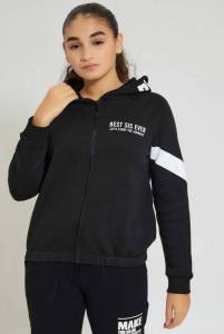 سويت شيرت باللون الأسود بسحاب بطاقية
