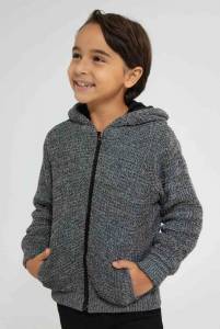 Grey Lined Hooded Cardigan